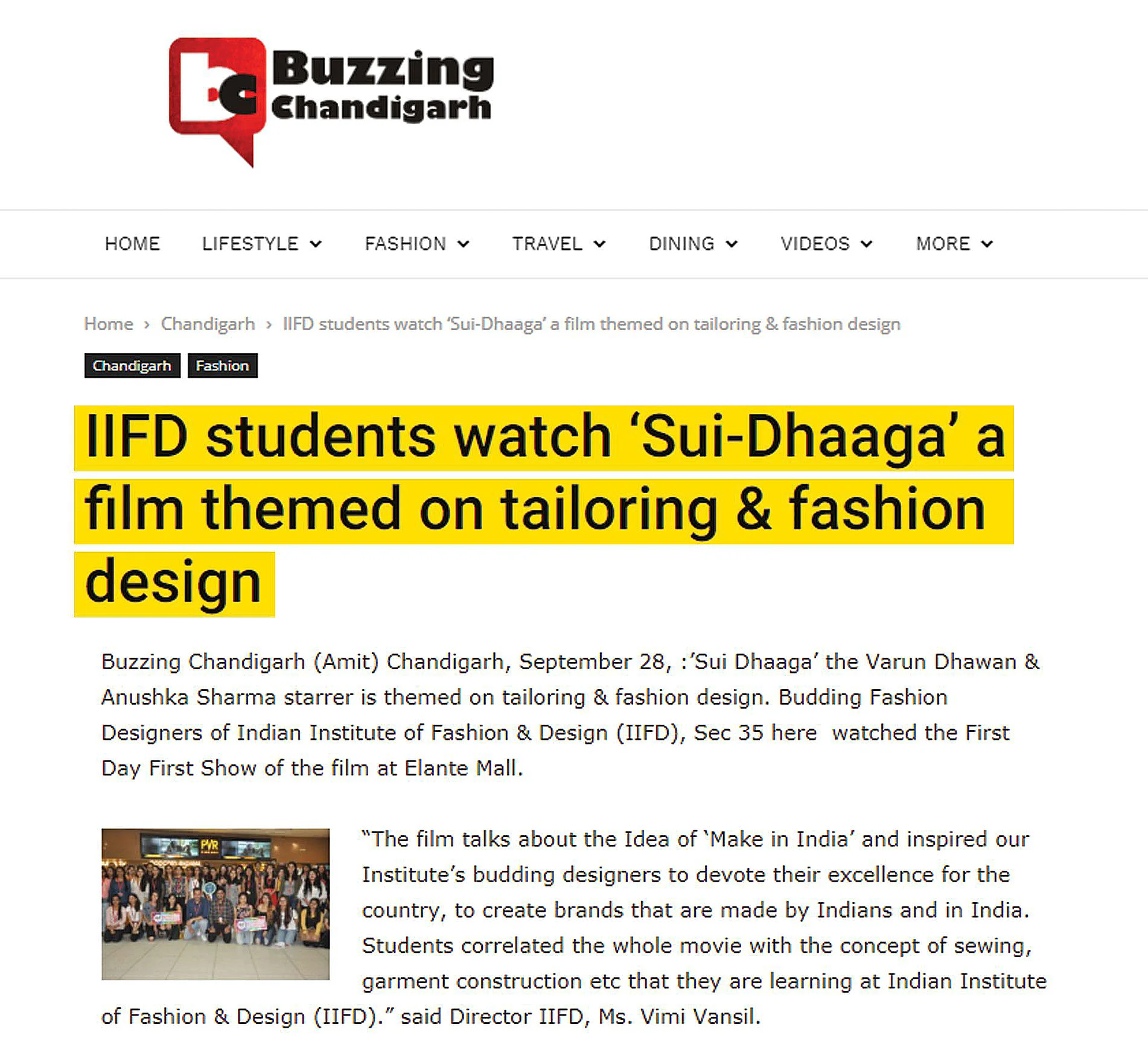 IIFD Students Watch Sui Dhaaga Movie